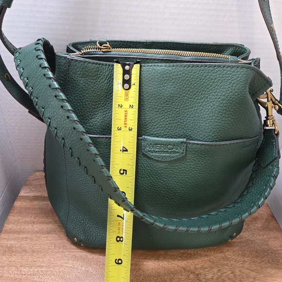 American Leather Co Green Pebbled Leather Crossbody Shoulder Bag Whipstitch... - Picture 3 of 16